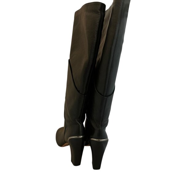 Diane Von Furstenberg DVF Black Grace Boots Leather High Heel Silver Size 9.5 - Picture 11 of 16